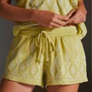 Anthropologie NWT Embroidered green Lounge Shorts